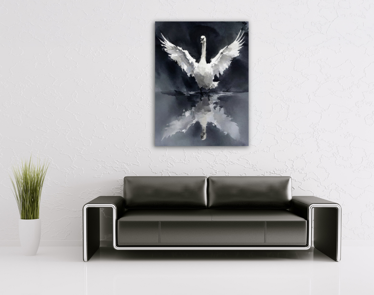 214-1822-wohnzimmer-weisser Schwan-seine-Fluegel-ausgebreitet-kunstfotografien-personalisierung